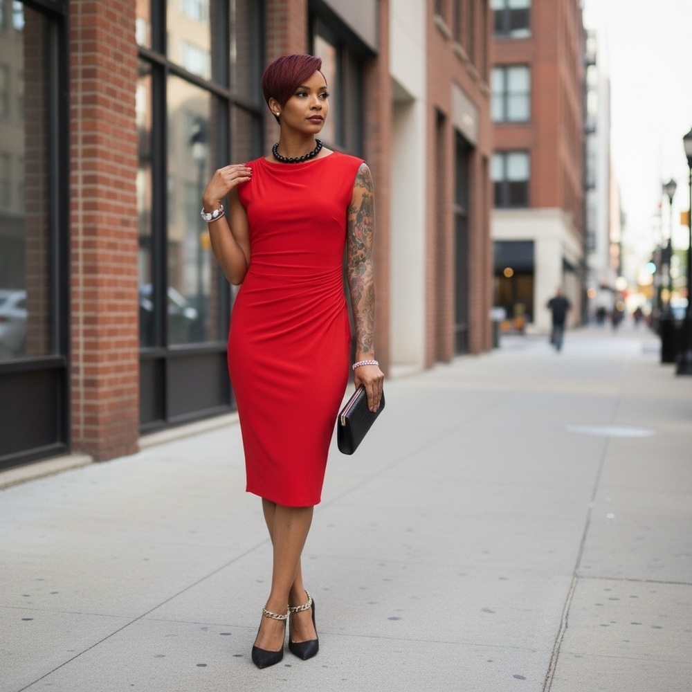 Elegant Red Sleeveless Dress Cocktail Attire Beautiful☑️